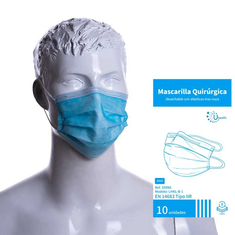 Mascarilla quirúrgica tipo IIR - Con gomas tras nuca (2.500 uds.)