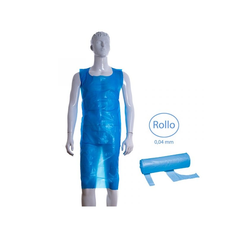 Delantal Polietileno Azul LDPE Virgen 0,04mm en ROLLO (500 uds.)