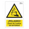 Señal "¡PELIGRO! ZONA DE CARGA DE BATERÍAS"